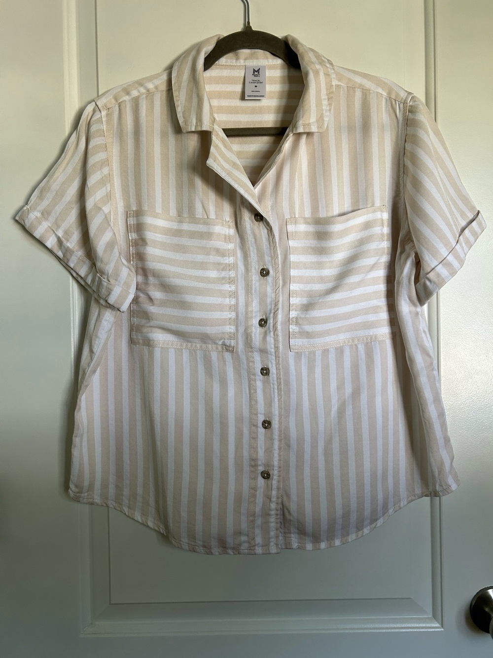White & Tan Striped Resort Button-Down Shirt